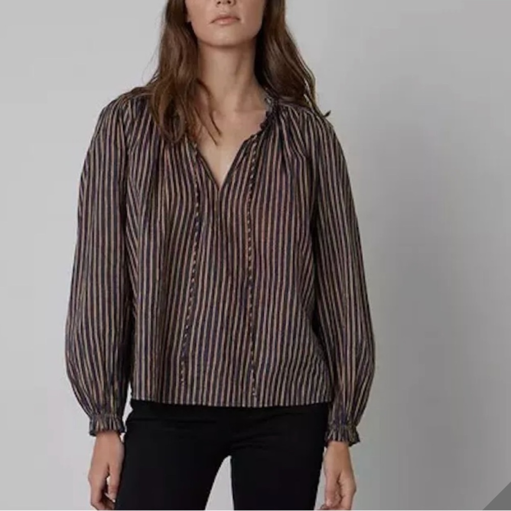 Velvet by Graham & Spencer Black and White Puff Sleeve Blouse